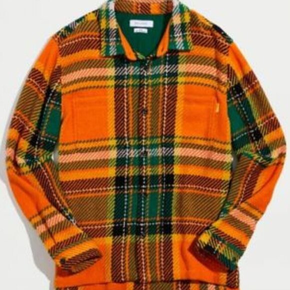 {Urban Outfitters} Exploded Twill Work Overshirt Plaid Green +Orange Small - Picture 2 of 7